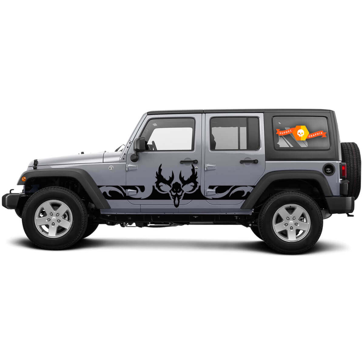 Curved Skull Rocker Panel Side Vinyl Decal Kit for Jeep Wrangler