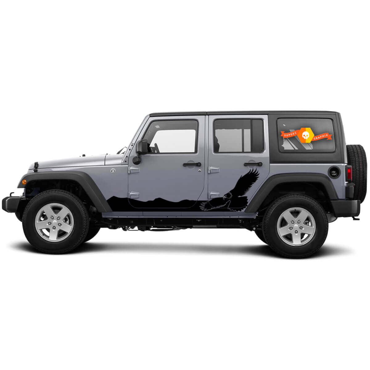 2 Side Jeep Wrangler Bald Eagle Hawk Side Rocker Panel Side Vinyl Decals Graphics Sticker
