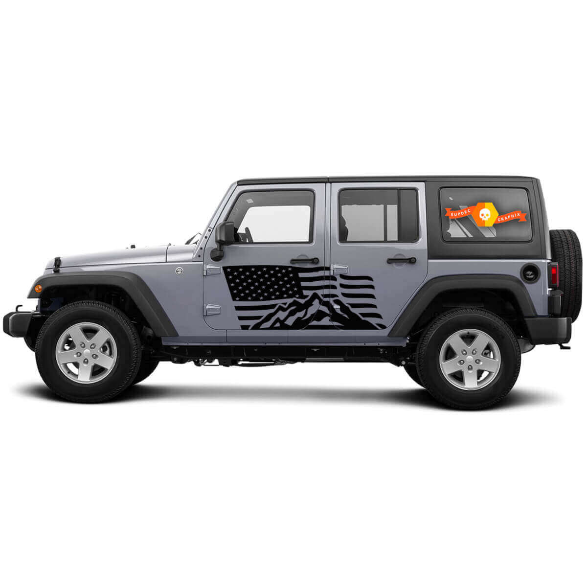 USA Flag Mountain Side Vinyl Decals for Jeep Wrangler CJ TJ JK JKU JL JLU