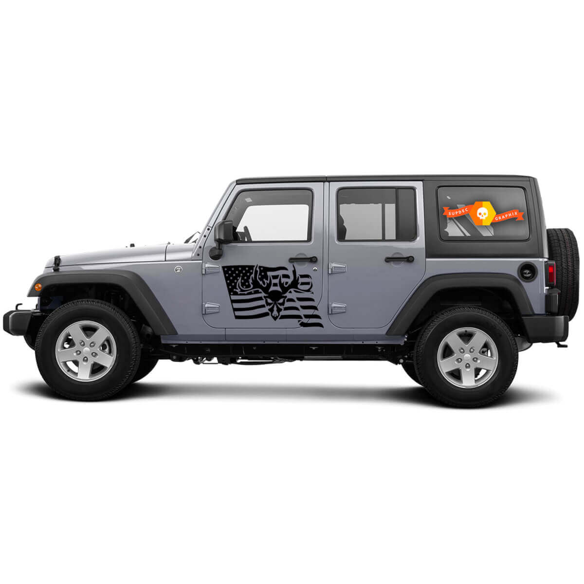 USA Flag Skull Side Vinyl Decals for Jeep Wrangler CJ TJ JK JKU JL JLU