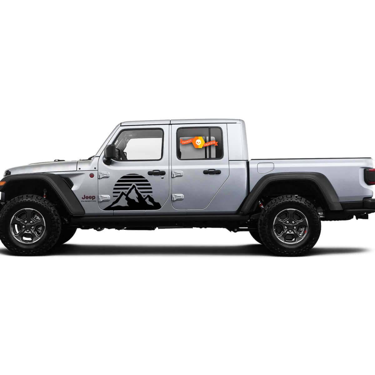 2 Side Jeep Gladiator Mountain Moon Sun Sunrise Door Side Vinyl Decals Graphics Sticker
