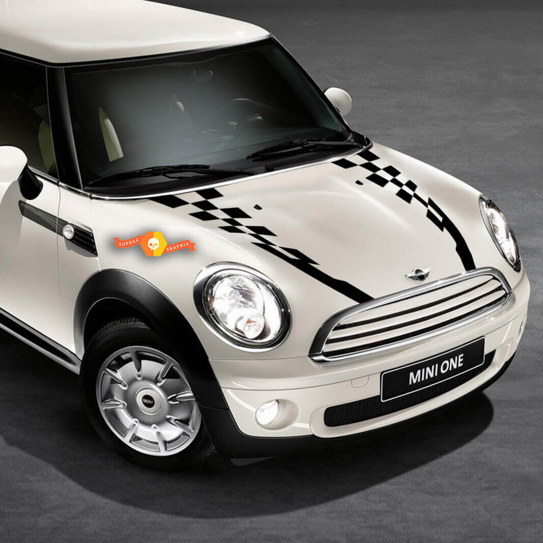 Racing Checkered Hood Stripes Vinyl Decals For Mini Cooper 2007-2021