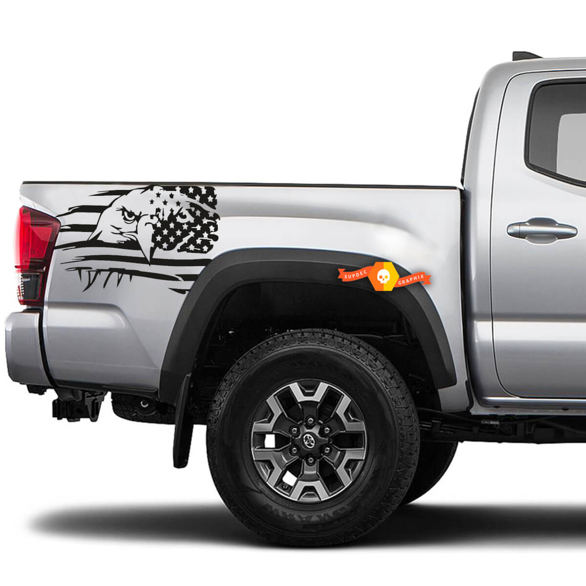 2X Bedside Vinyl Stickers Decals For Toyota Tacoma 2016-2020 Eagle Distressed USA Flags
