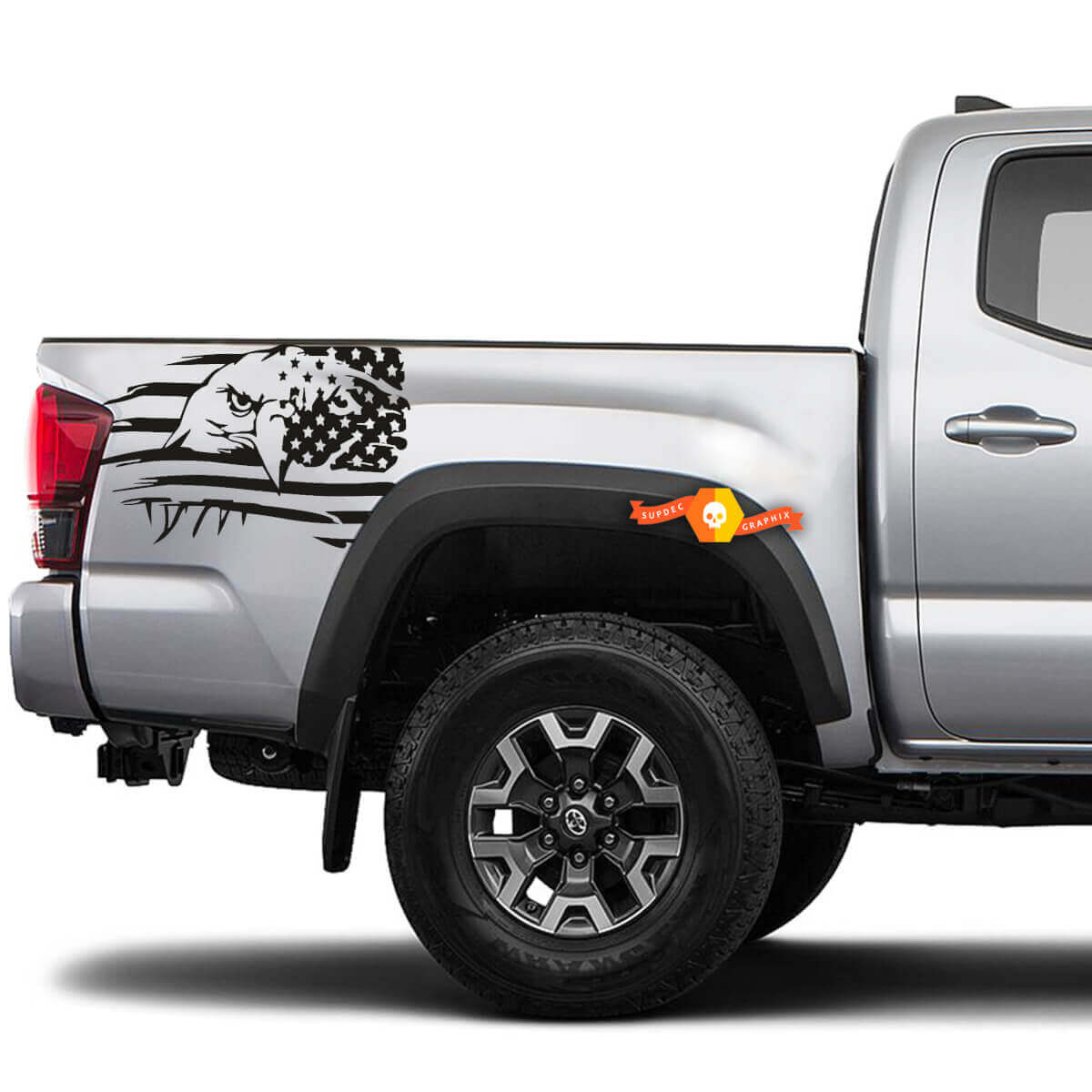 Eagle Distressed USA Flag Bedside Vinyl Decal for Toyota Tacoma 2016-2020 