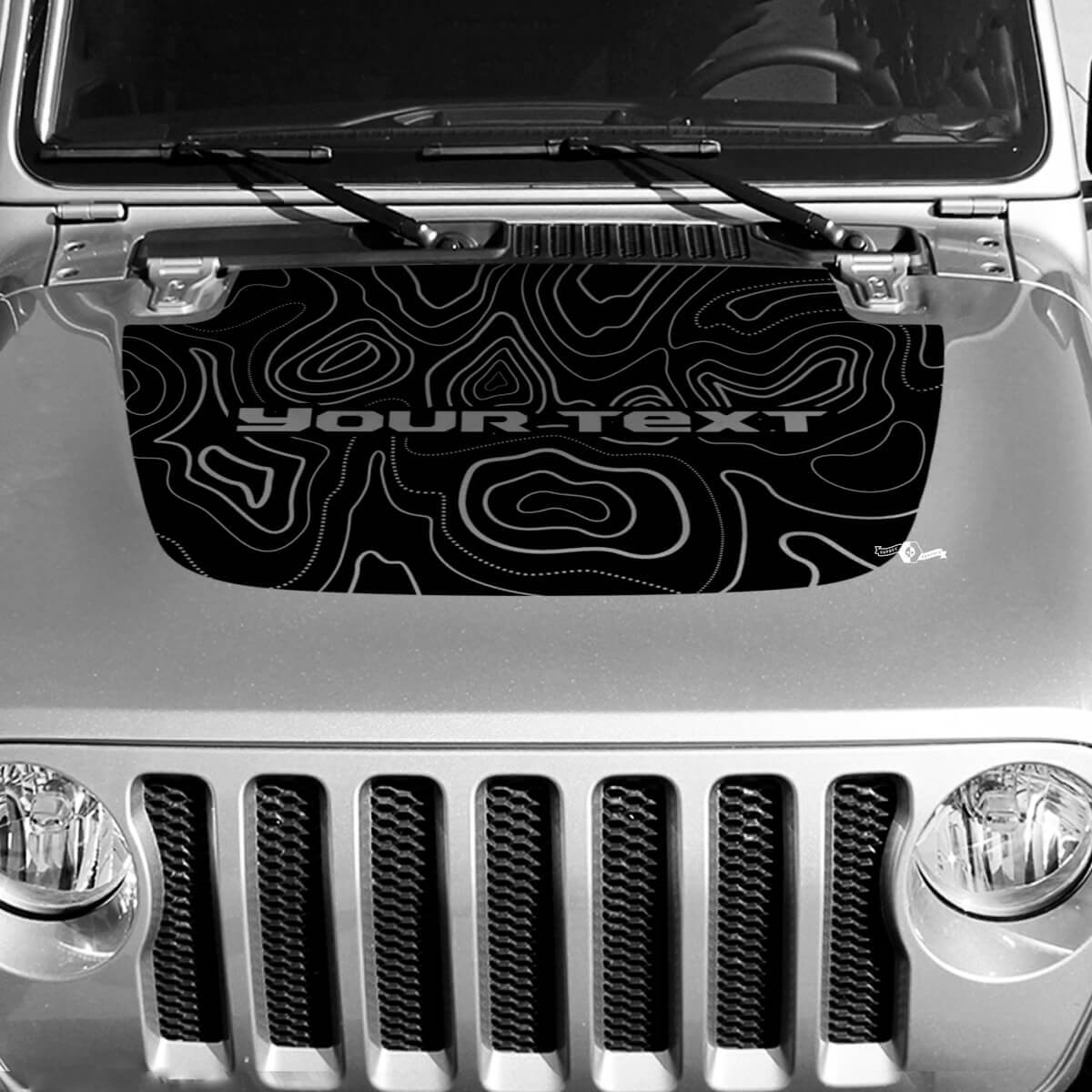 Blackout Topographic Contour Map Bonnet Vinyl Decal Sticker Custom Text for Jeep Gladiator