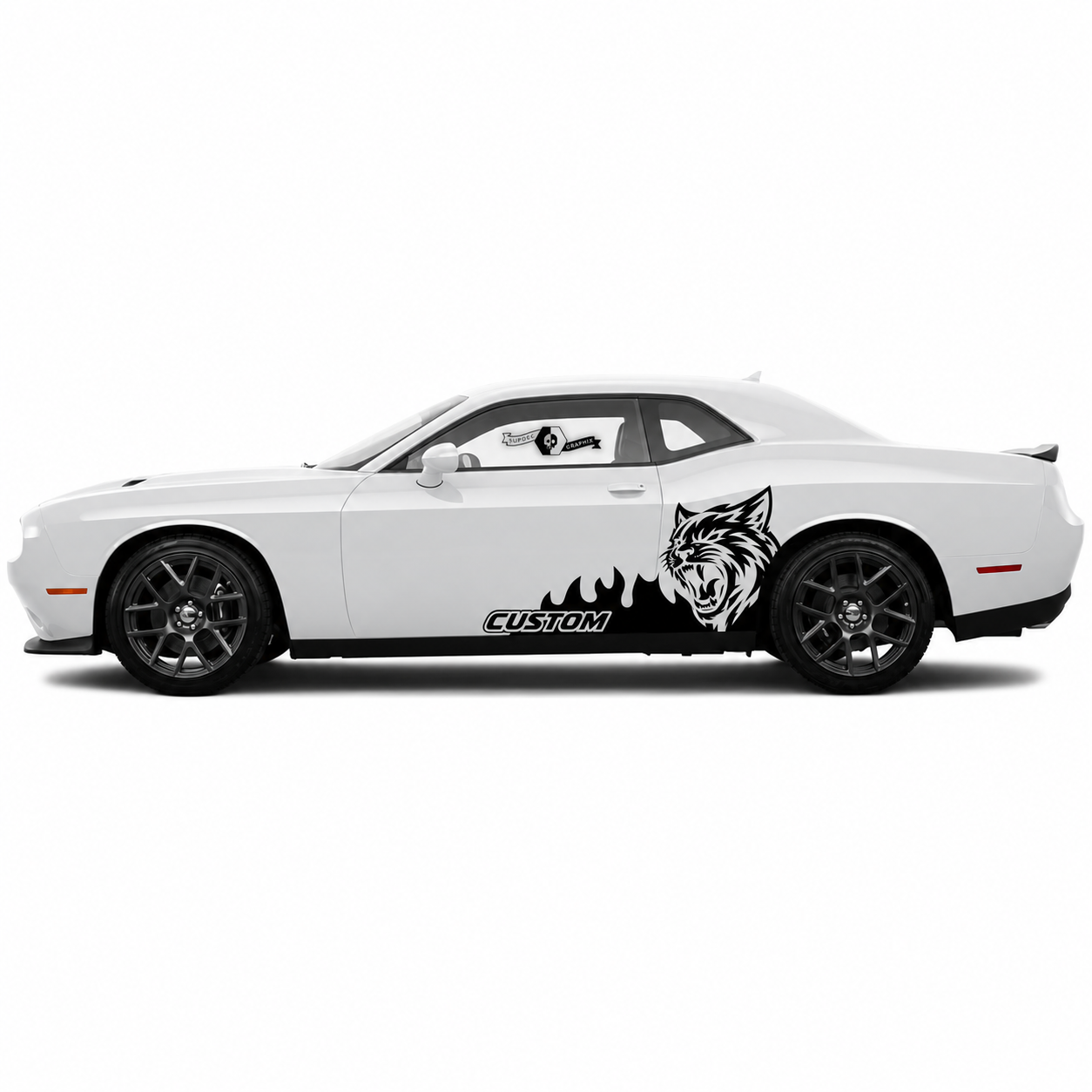 Custom Cat Head Splash Flames Pair Side Vinyl Decal Sticker for Dodge Challenger SRT, Hellcat