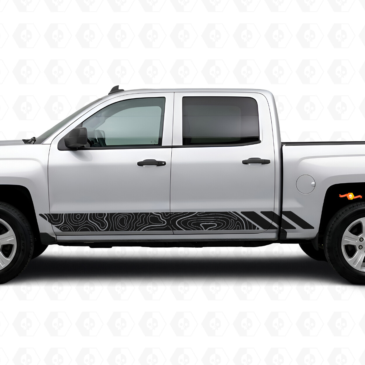 Topographic Contour Door & Rocker Panel Vinyl Stripes for Chevrolet Silverado 1500 K2XX 2014-2019