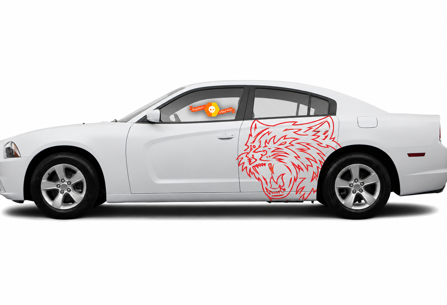 Custom Cat Head Red Outline Pair Side Rear Fender Vinyl Decal Sticker for Dodge Charger SRT, Hellcat