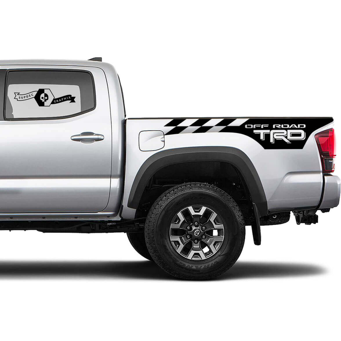 TRD-Style Off Road Checkered Flag Bedside Vinyl Decals for Toyota Tacoma Tundra