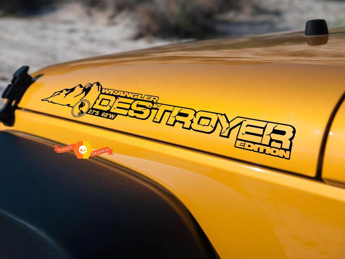 2 Jeep Rubicon Destroyer Mountain JK Hood Sticker Decal