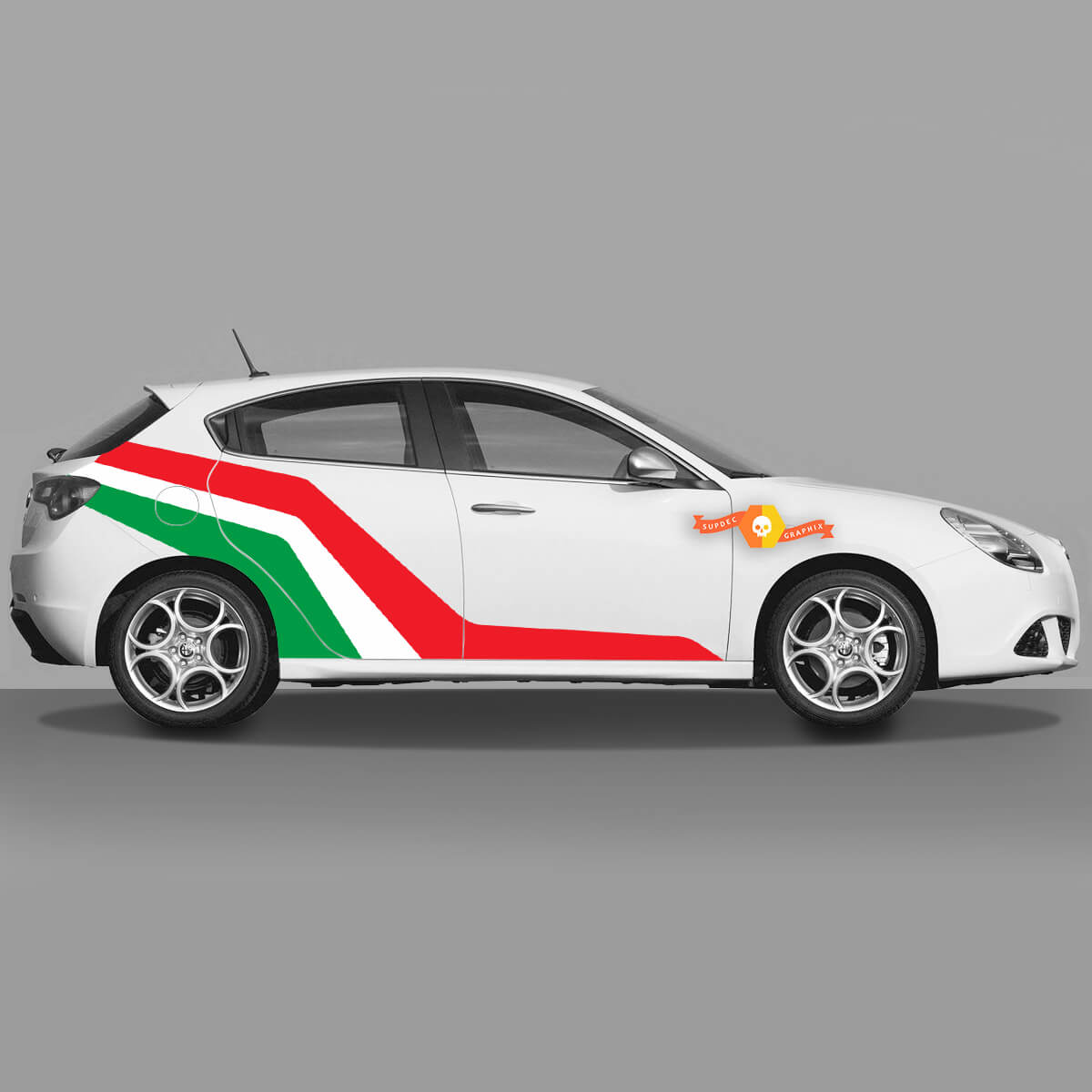2x Default Italian Flag Colors Doors Decal fits Alfa Romeo Giulietta decals Vinyl Graphics Extended Altered
