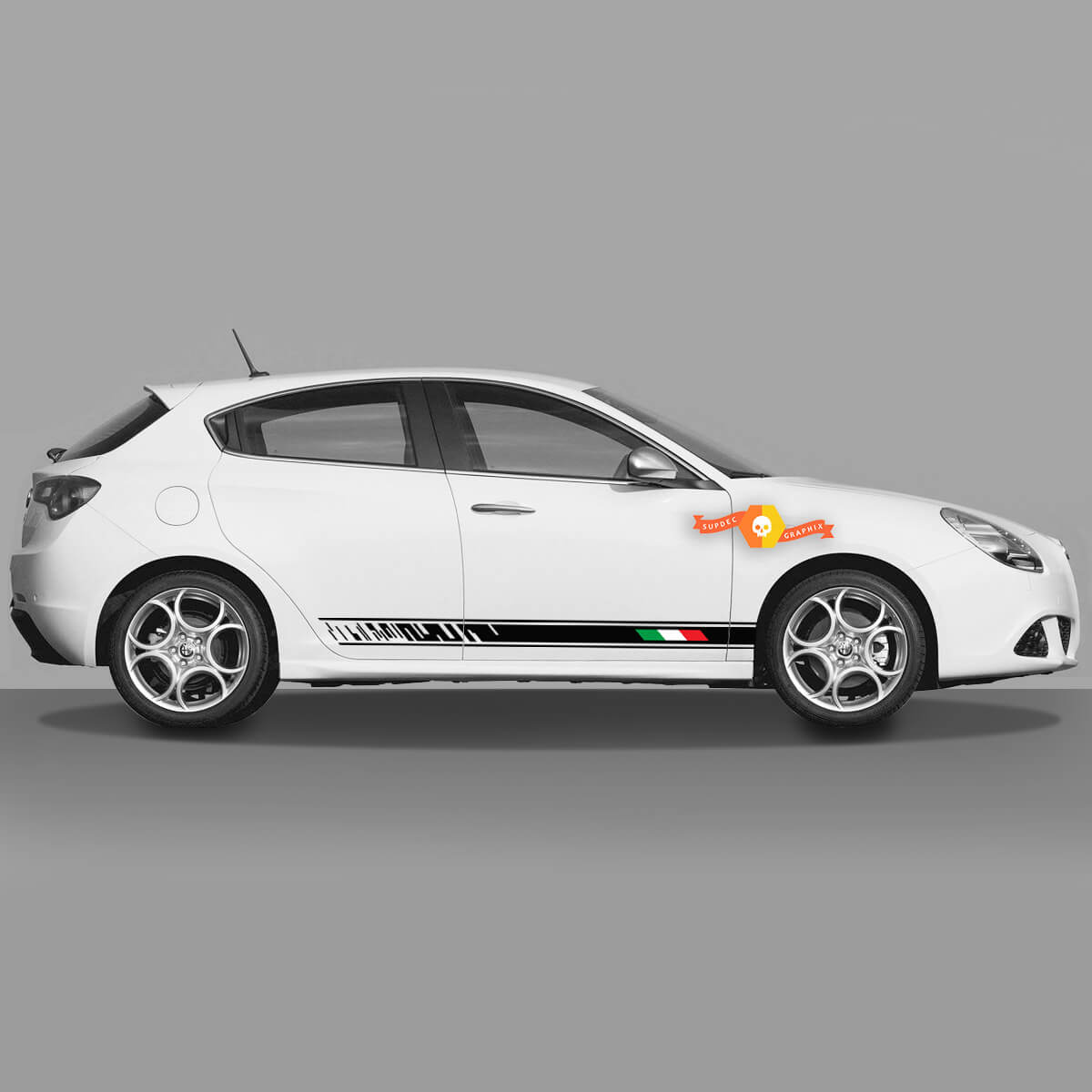 2x Doors Body Decal fits Alfa Romeo Giulietta Stickers Decals Vinyl Graphics, Italyan Flag Along the Black Line 2021
