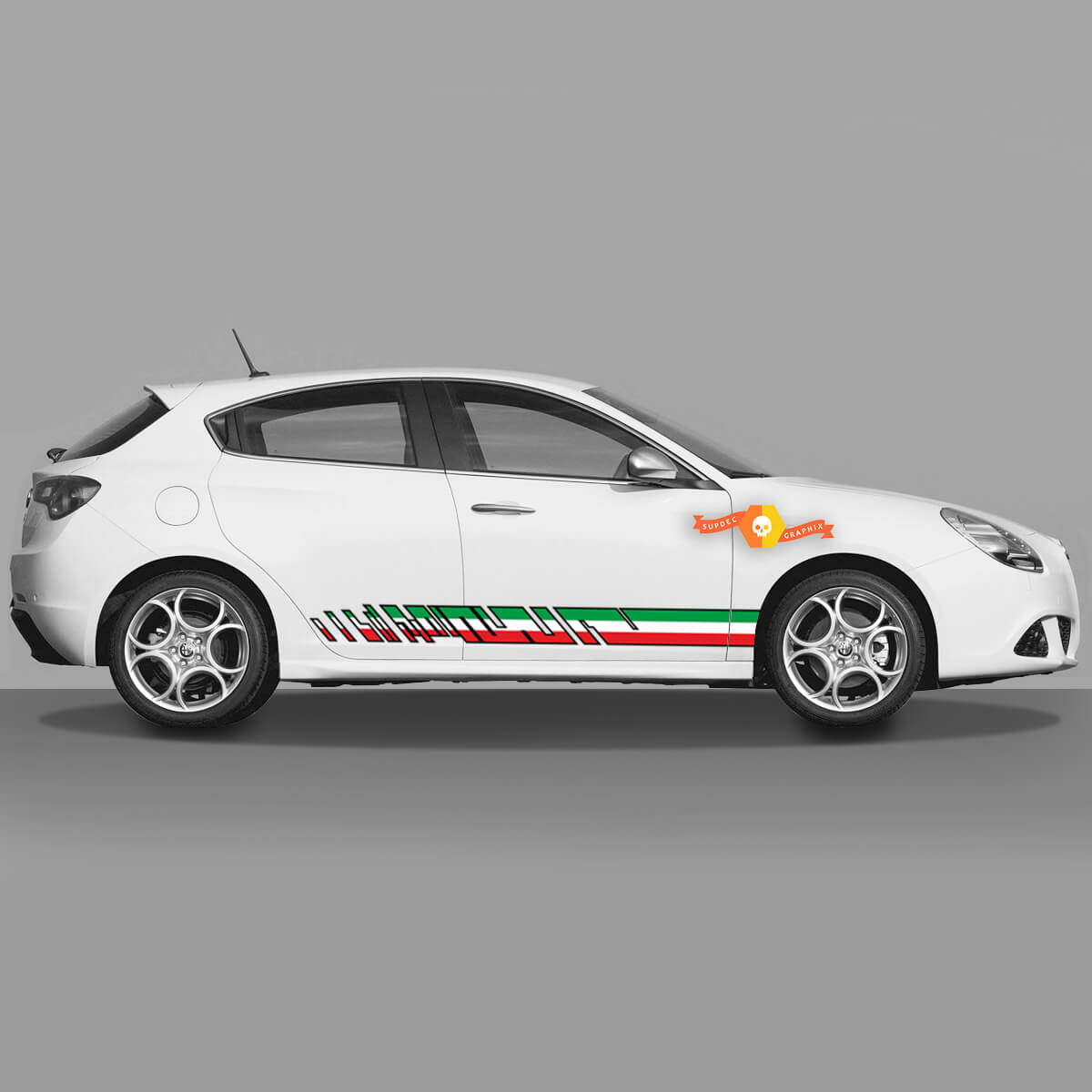 2x Doors Body Decal fits Alfa Romeo Giulietta Stickers Decals Vinyl Graphics, Italian Flag with Slits
