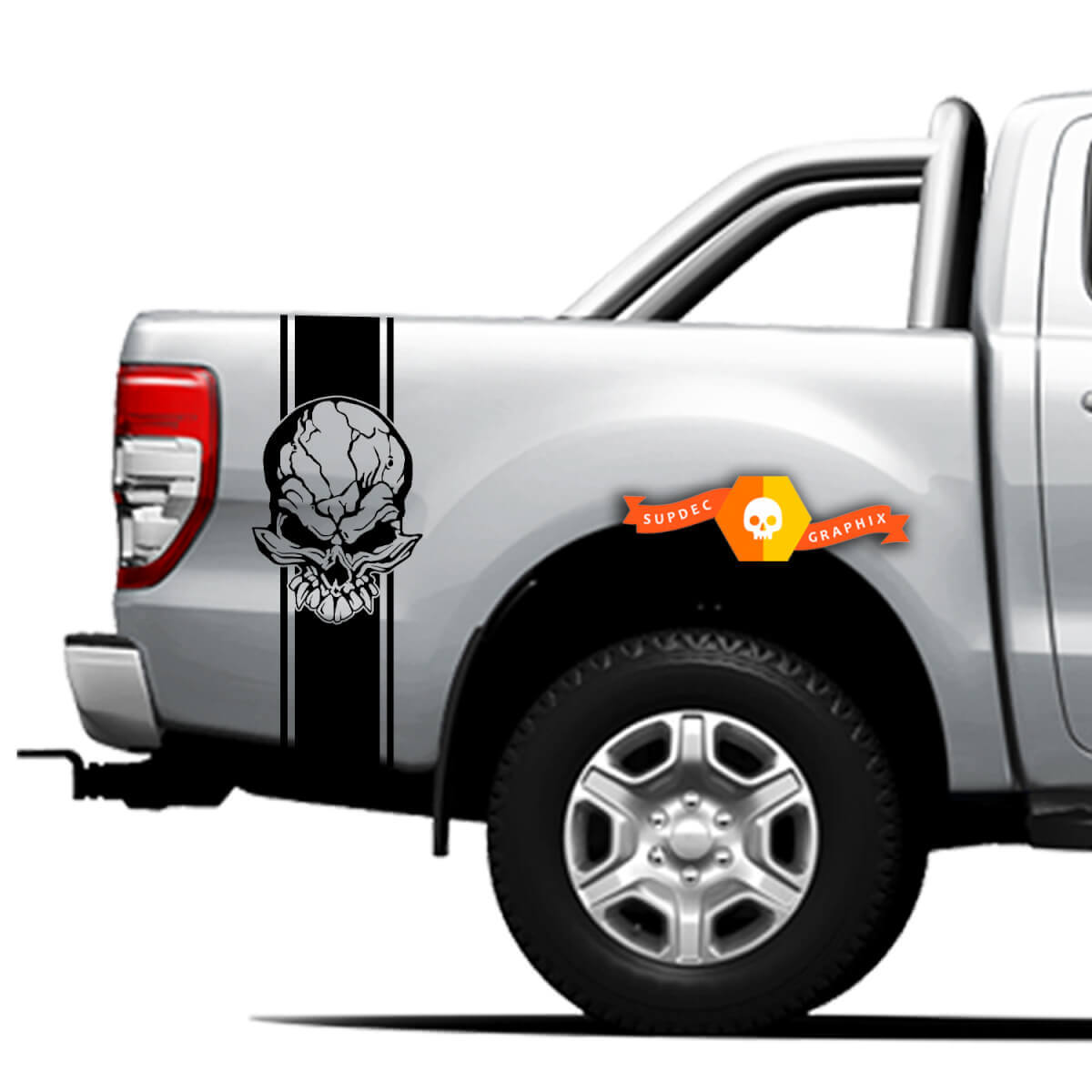 Pair Vinyl Decals Stickers Side 4x4 graphic for Ford Ranger Off Road, Zombie Skull 2021
