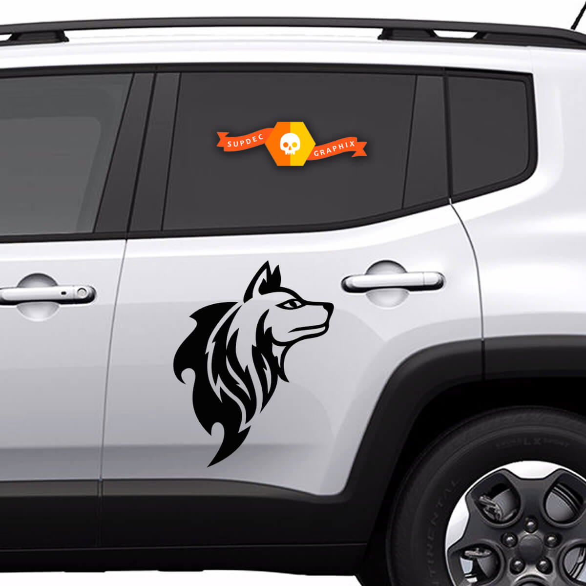 Dog Silhouette Tribal Style Side Vinyl Decal Sticker for Jeep Renegade