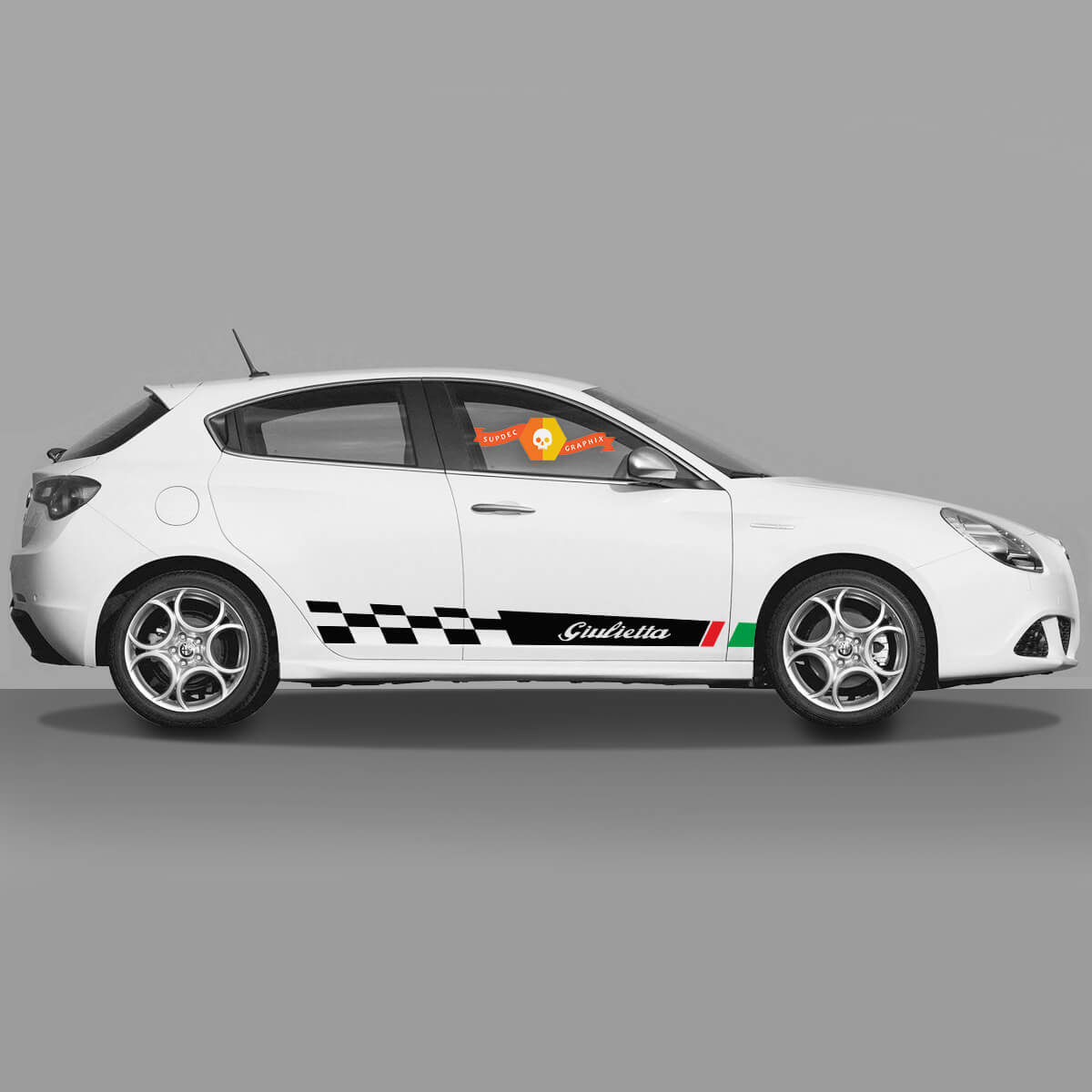 2x Alfa Romeo Giulietta decals Vinyl Graphics rocker panel Italy flag Start 2022
