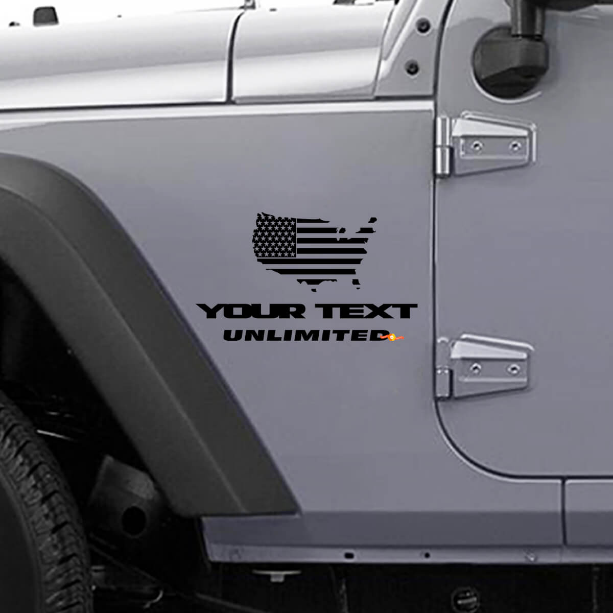 USA Flag with Custom Text Side Vinyl Decal Sticker for Jeep Wrangler