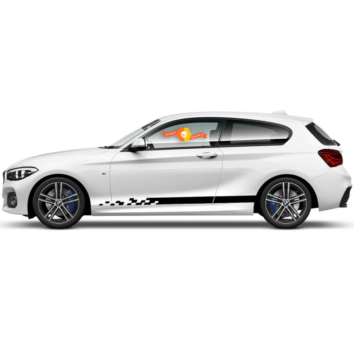 Pair Vinyl Decals Graphic Stickers side rocker panel for BMW 1 Series 2015 collapsing black streak
