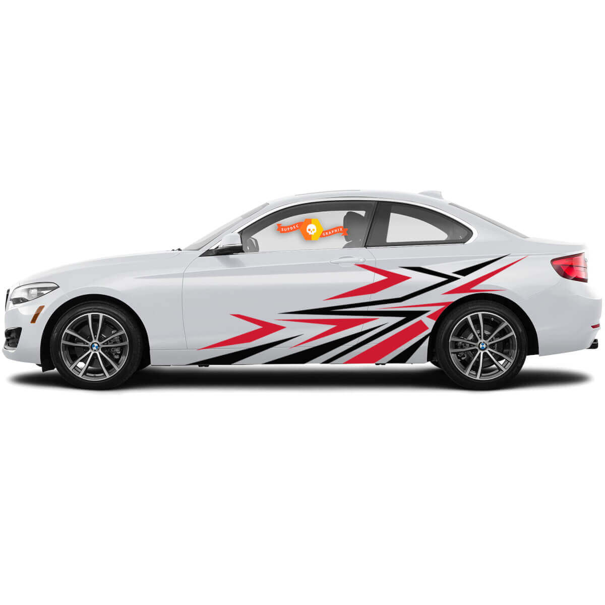 Pair Vinyl Decals Graphic Stickers side for BMW 1 Series 2015 Red black cracks
