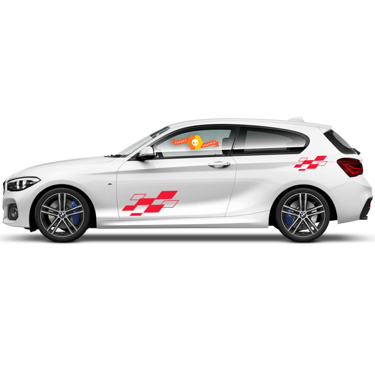 Pair Vinyl Decals Graphic Stickers side bmw 1 series 2015 Red diamonds bottom and top
