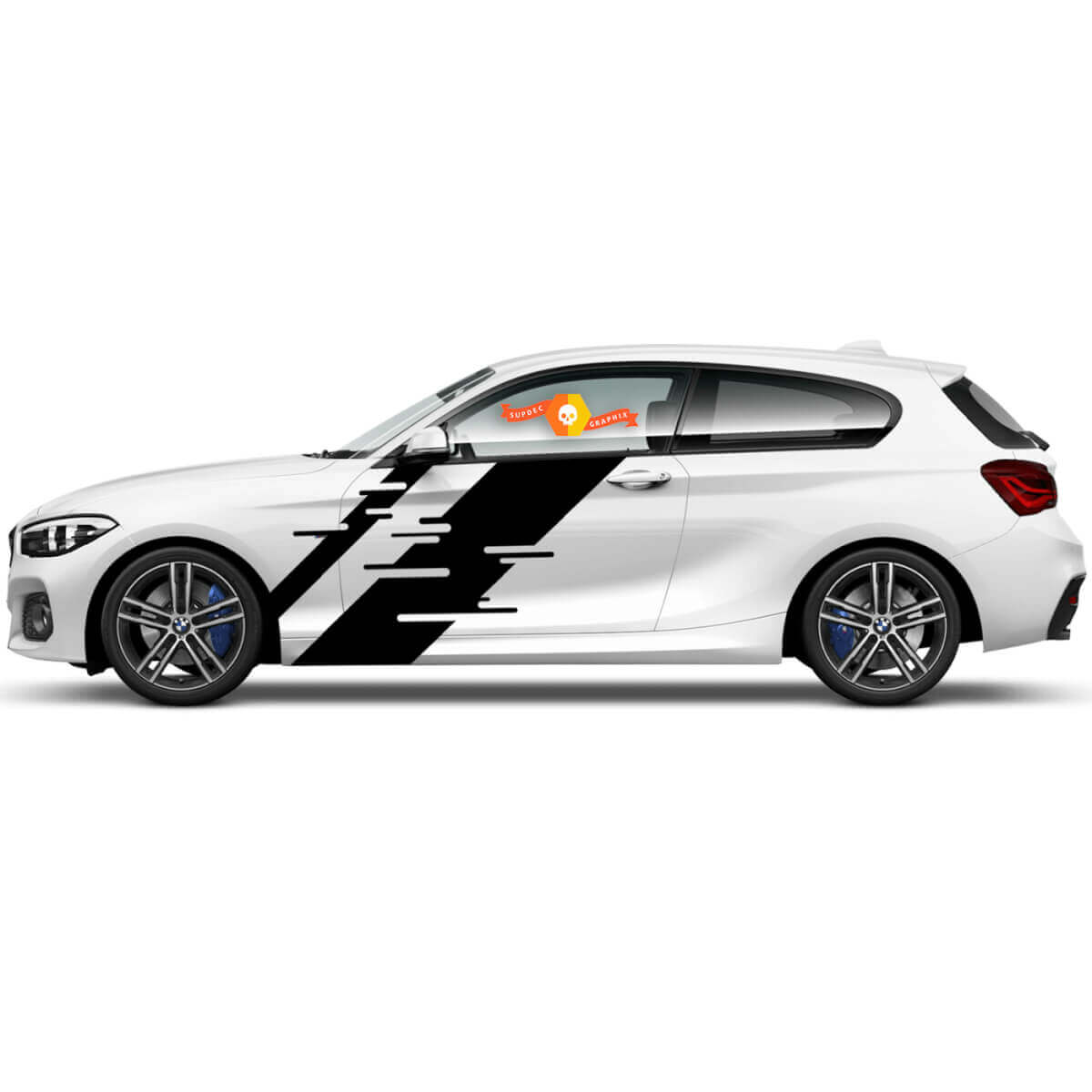 Pair Vinyl Decals Graphic Stickers side bmw 1 series 2015 Black Slotted strip
