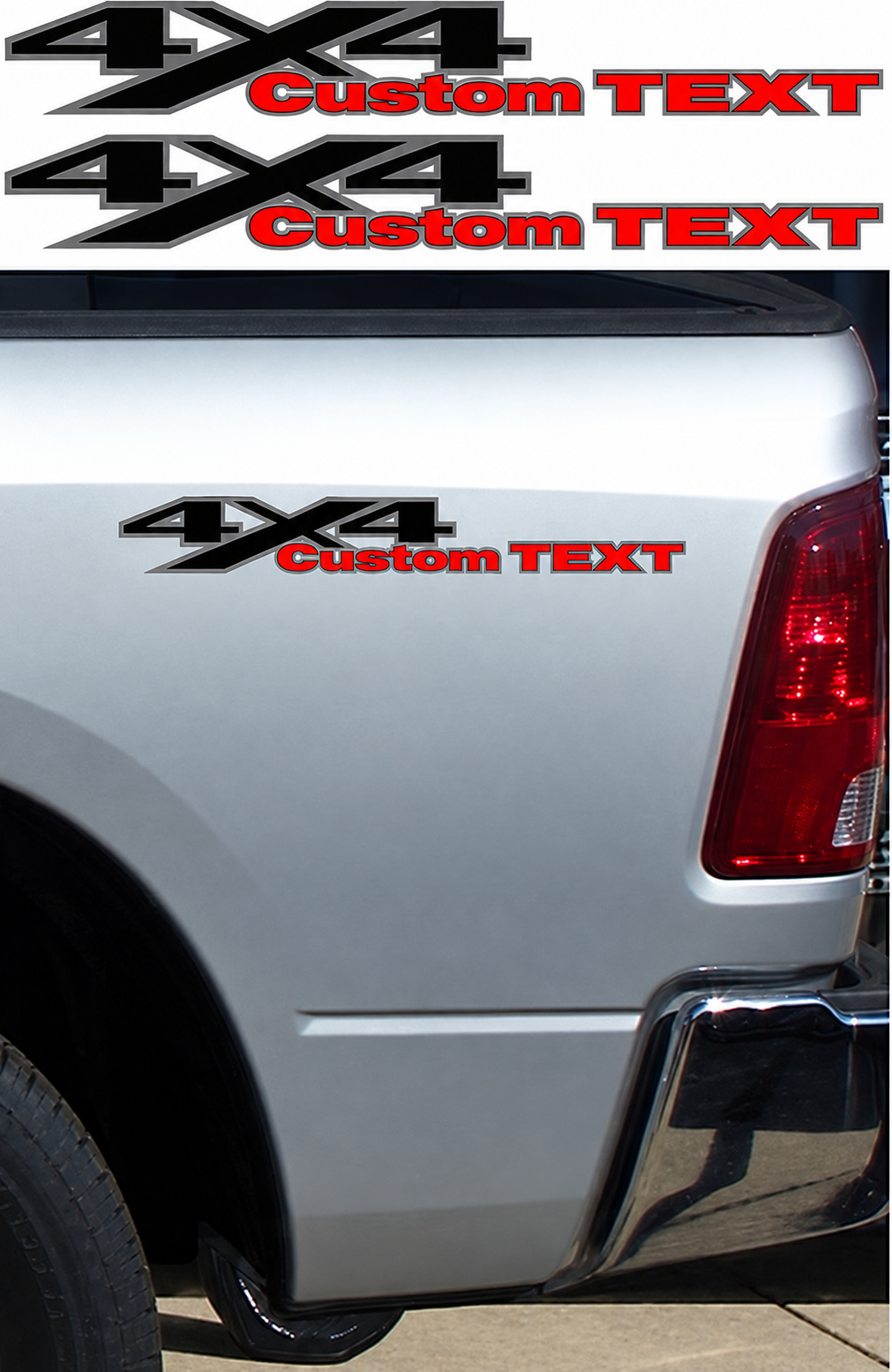 4x4 Custom Text Angled Truck Lettering Bedside Vinyl Decal Sticker for Dodge Ram 1500