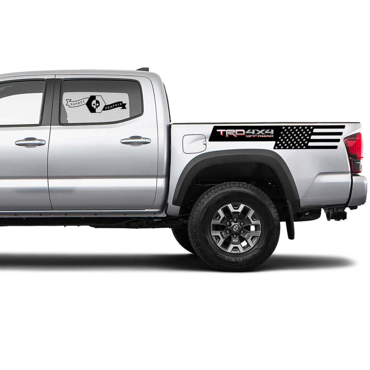2 Tacoma 2 Colours Side Bed USA Flag TRD 4x4 Off-Road Vinyl Stickers Decal Kit for Toyota Tacoma
