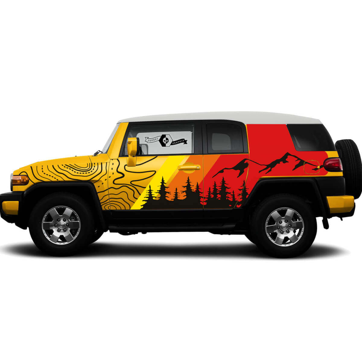 Mountains Vintage Style Entire Side Vinyl Sticker Decal For Toyota FJ Cruiser