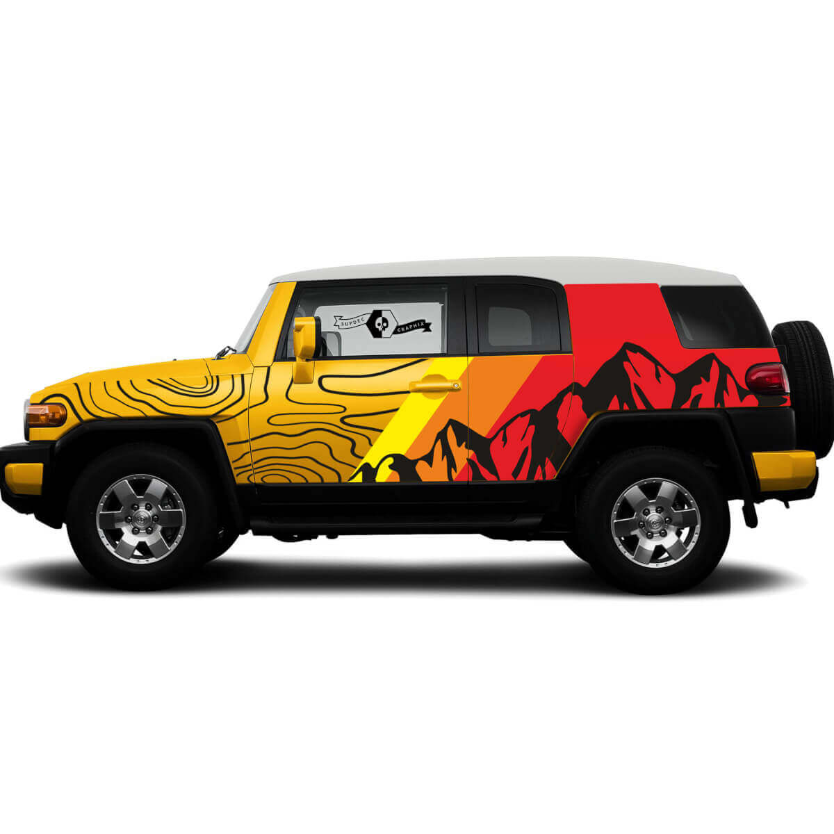 Kit d’autocollants vinyle pleine taille vintage relief montagne pour Toyota FJ Cruiser