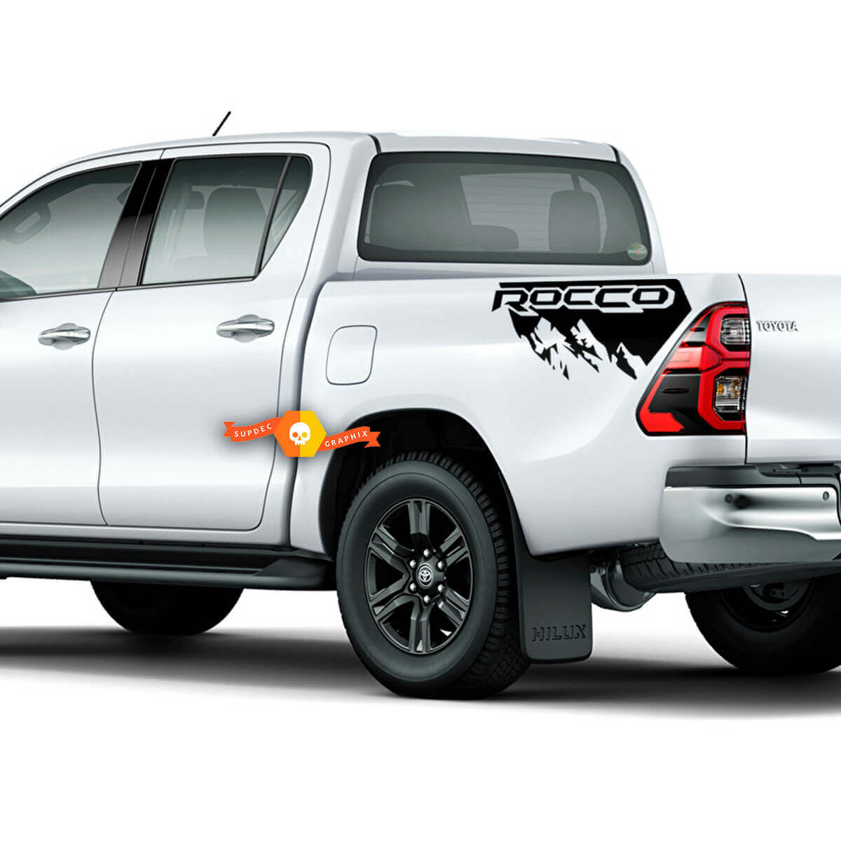 Toyota Hilux 2016 - 2021 Rocco Off Road Rear Bed Mountains Destroyed Stickers Decals TRD Trunk
