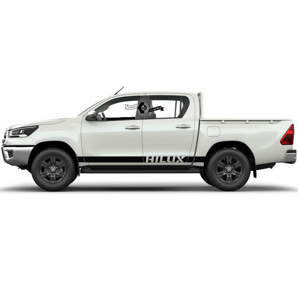 Pair Toyota Hilux Modern Rally Solid Stripe Side Rocker Panel Vinyl Stickers Decal Graphic
