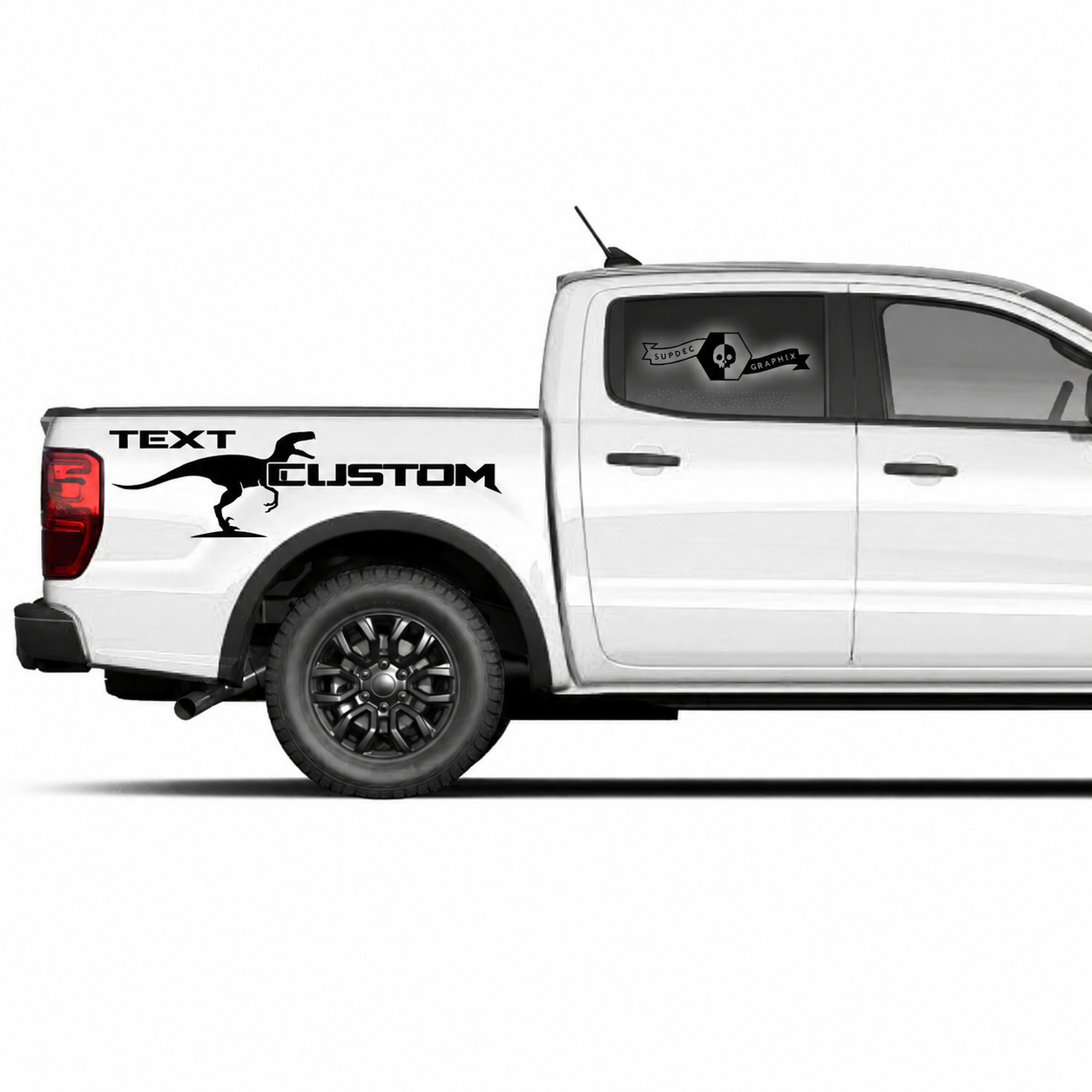 TEXT CUSTOM Dinosaur Silhouette Pair Bedside Vinyl Decal Sticker for Ford F-150 2022