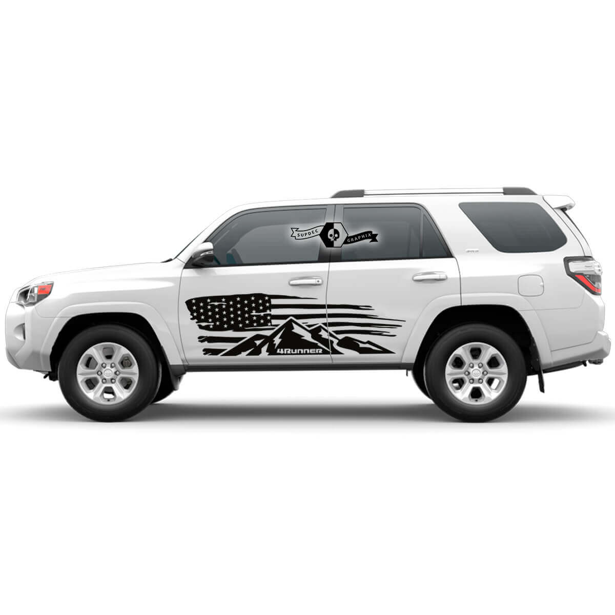 Distressed USA Flag Mountains Side Door Vinyl Decal Sticker for Toyota 4Runner