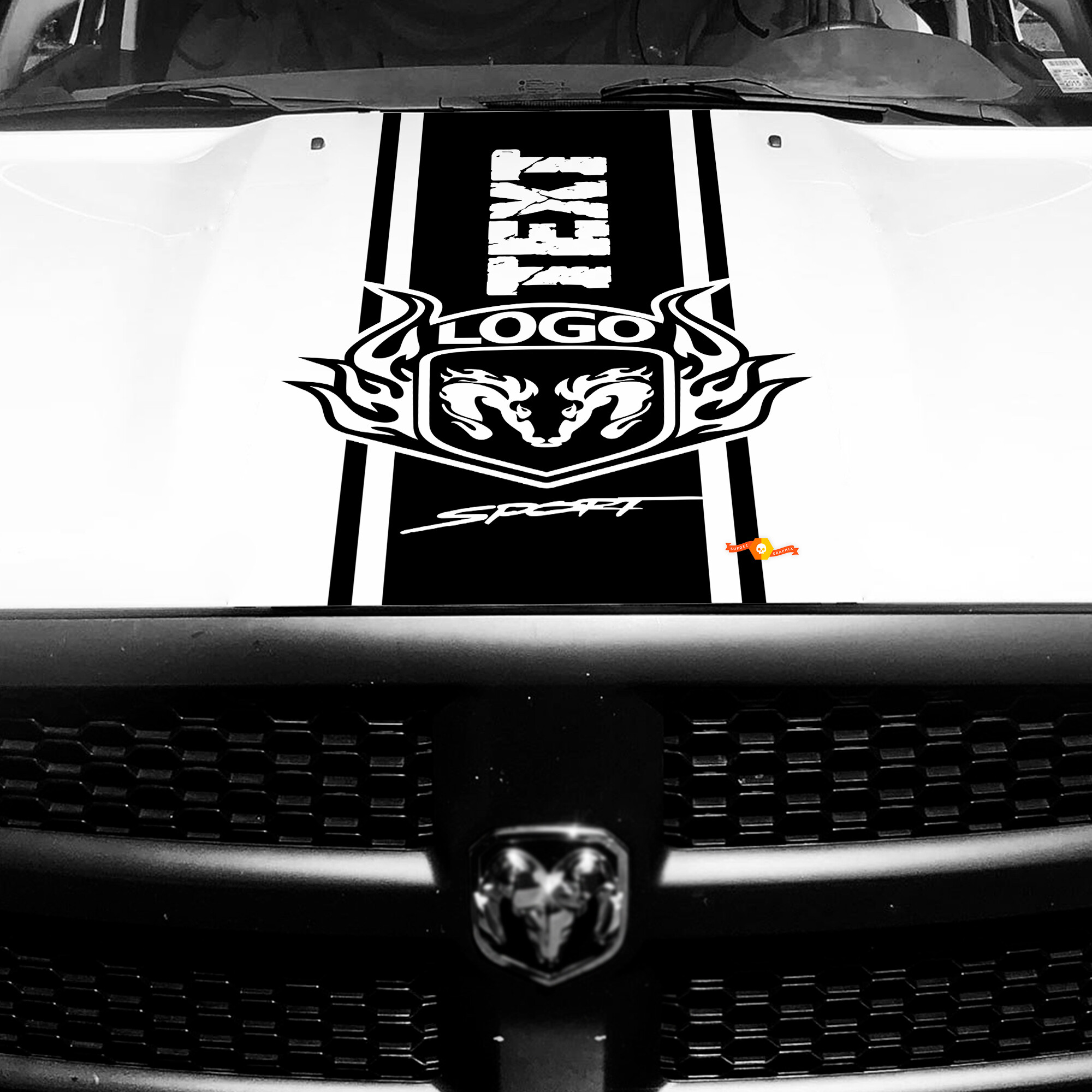 Custom Hemi Style Stripe Hood Vinyl Decal Sticker for Dodge Ram 1500