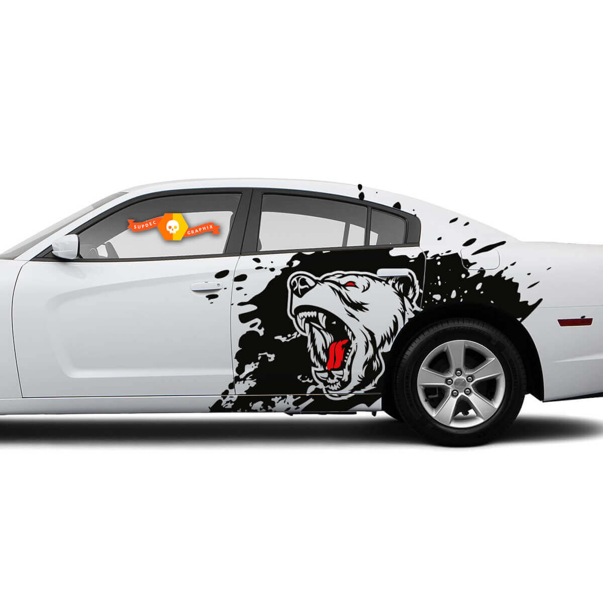 Pair of Side Angry Grizzly Bear Side Dodge Challenger or Charger Splash Wrap Decals Stickers Two colors
