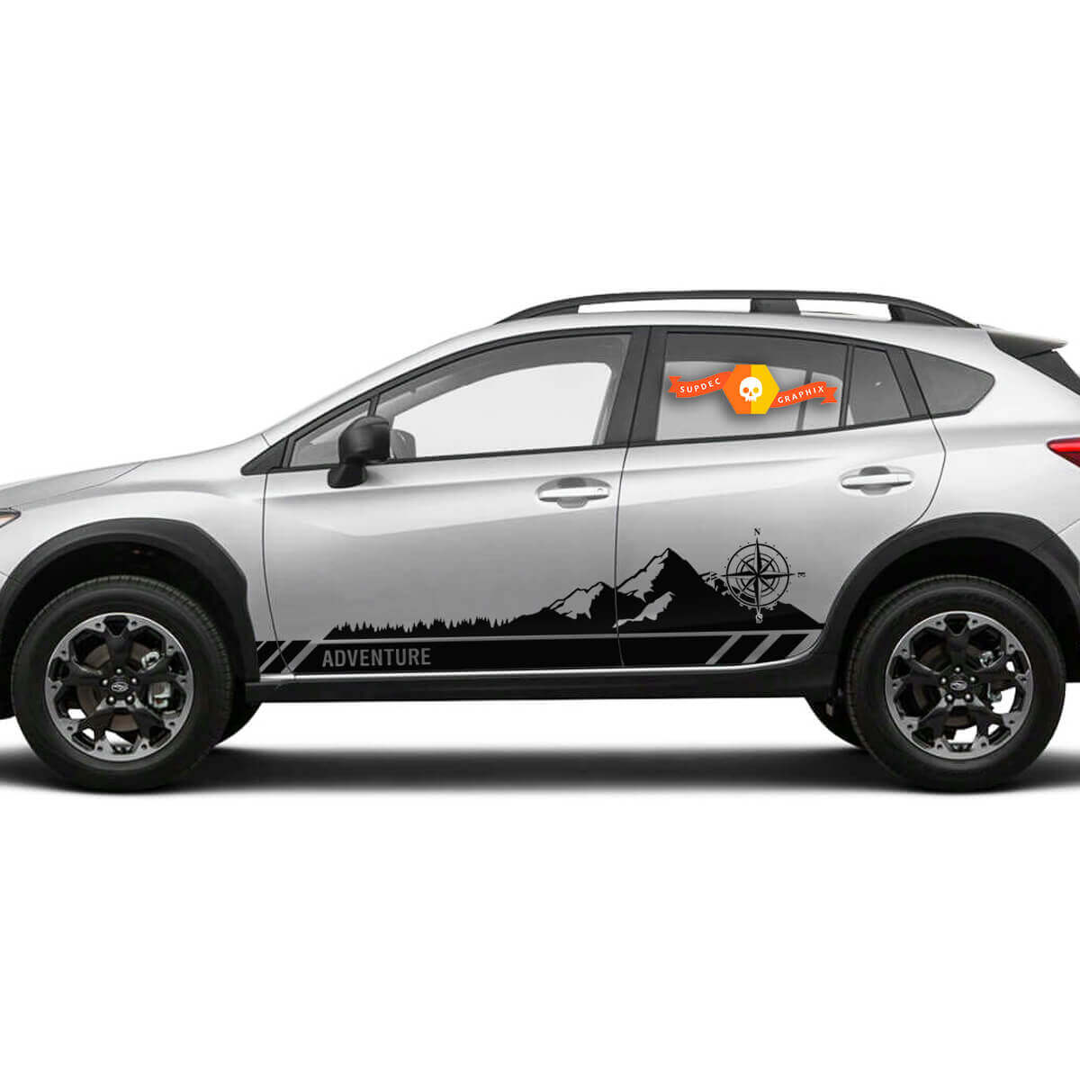 Pair Compass Mountain Adventure Vinyl Decals for Subaru Crosstrek and Forester