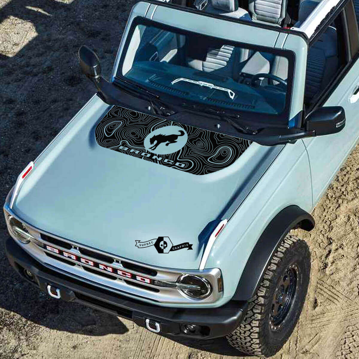 Topographical Map Logo Lettering Vinyl Decals Stickers 2 for Ford Bronco