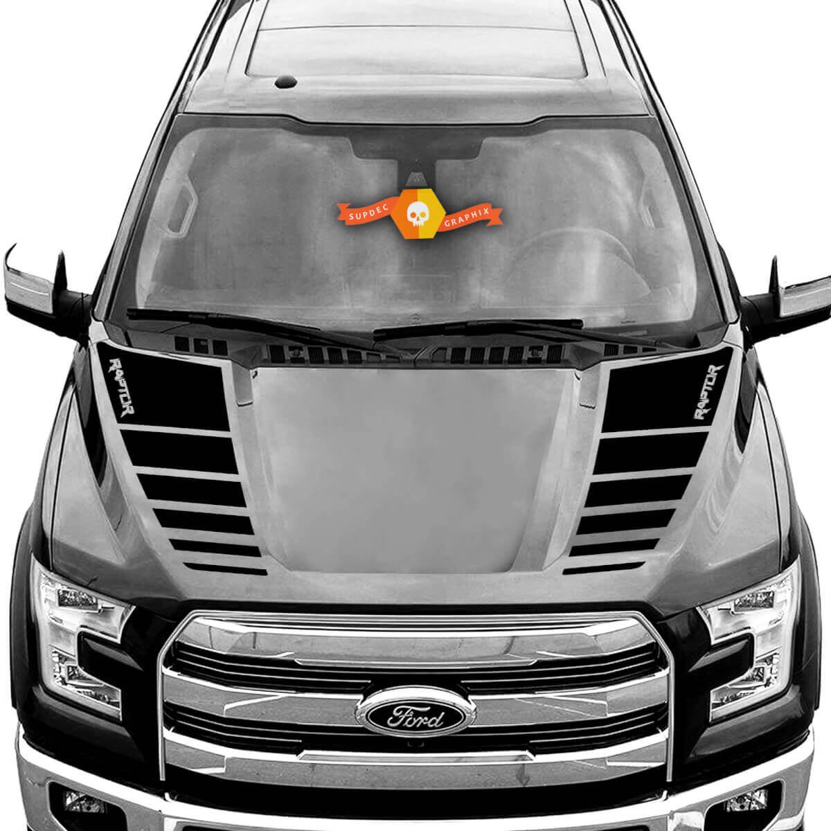 Dual Checkered Hood Stripes Vinyl Decal Kit for Musclecar Truck 2016-2021