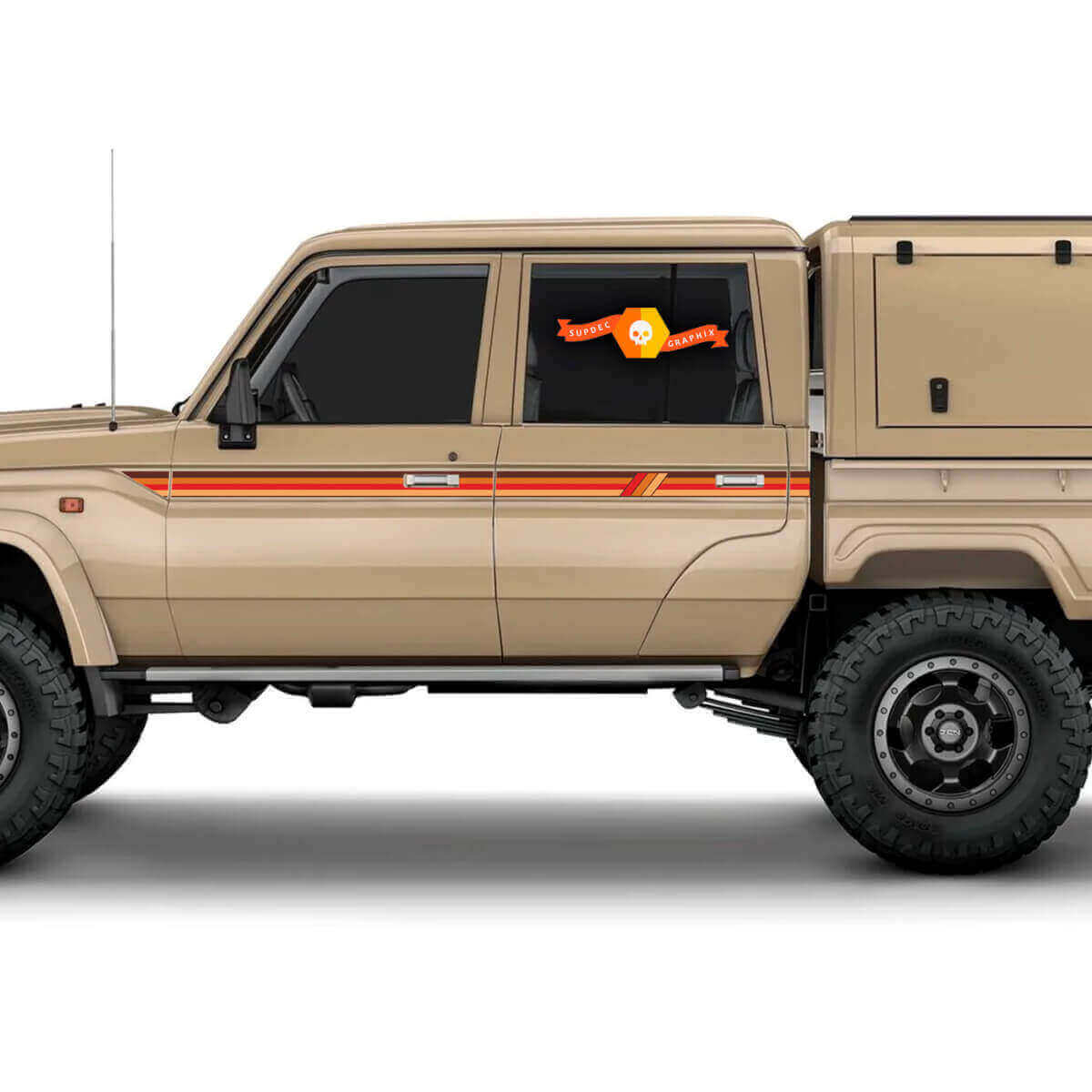 Vintage Style Side Stripes Vinyl Decal Kit for Toyota Land Cruiser LC79 Dual Cab