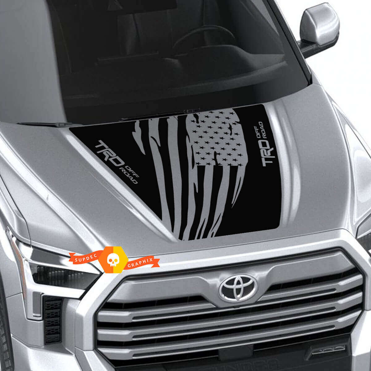 Distressed USA Flag Hood Wrap Vinyl Decal for Toyota Tundra 2022
