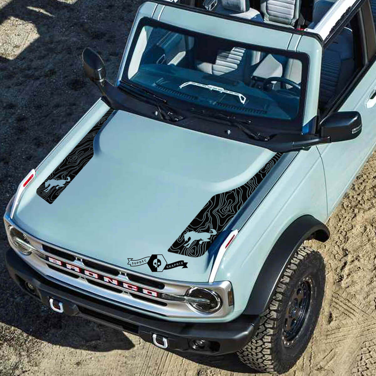 Kit d'autocollants vinyle graphique de capot carte topographique Logo 2 pour Ford Bronco 2021-2022