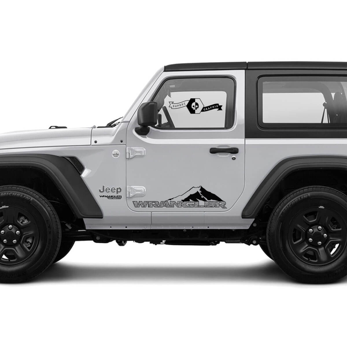 2 New JEEP Wrangler Door Mountains Topographic Map side Invert Graphics Decal Sticker
