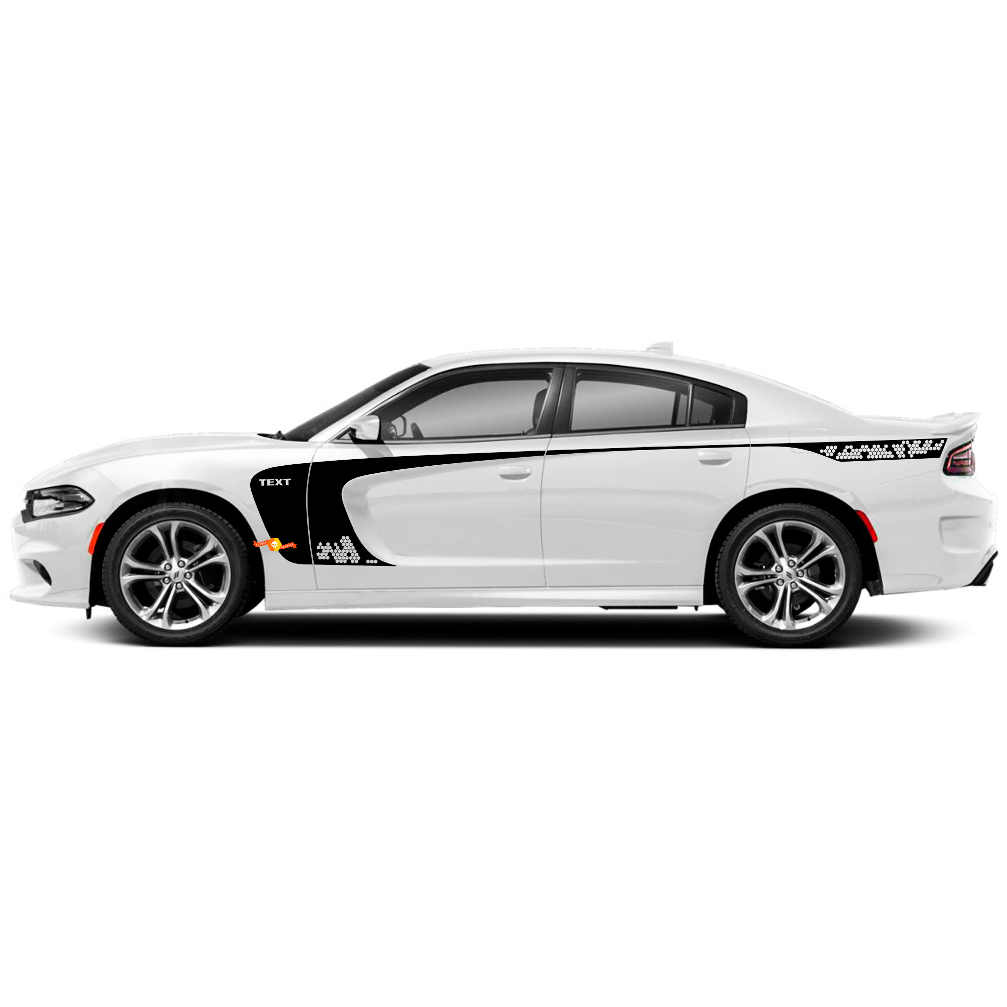 TEXT Honeycomb C-Sweep Side Stripe Pair Side Vinyl Decal Sticker for Dodge Charger 2015-2022