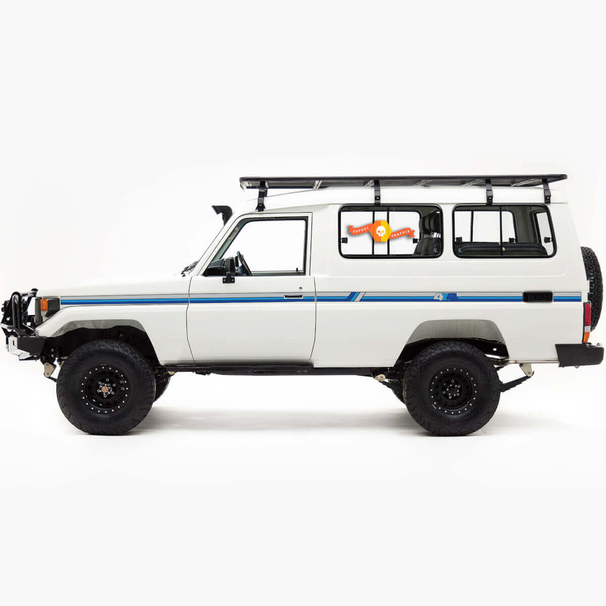 Toyota Landcruiser Troopy 4x4 Land Cruiser Doors Retro Old School Side Retro Vintage Graphics Stripes
