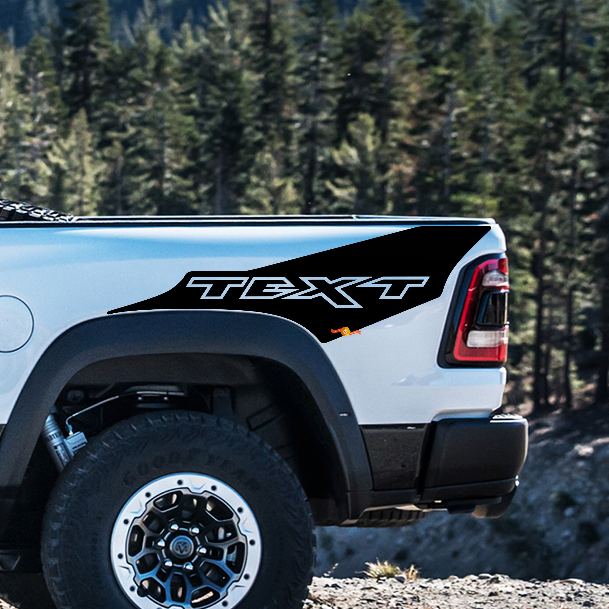 TRX Style Custom Text Bedside Vinyl Decal Kit for Dodge Ram 1500 Rebel TRX