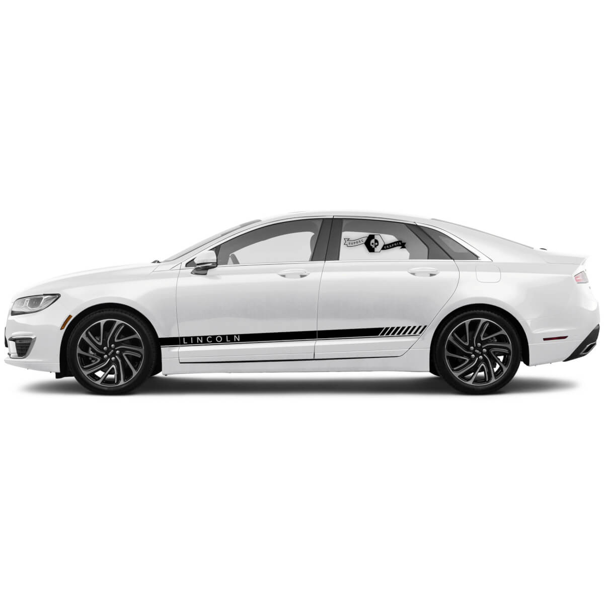 2 x 2020 Lincoln MKZ Door Stripes Rocker Panel Side Checkered FLAG Vinyl Decals Graphics Sticker
