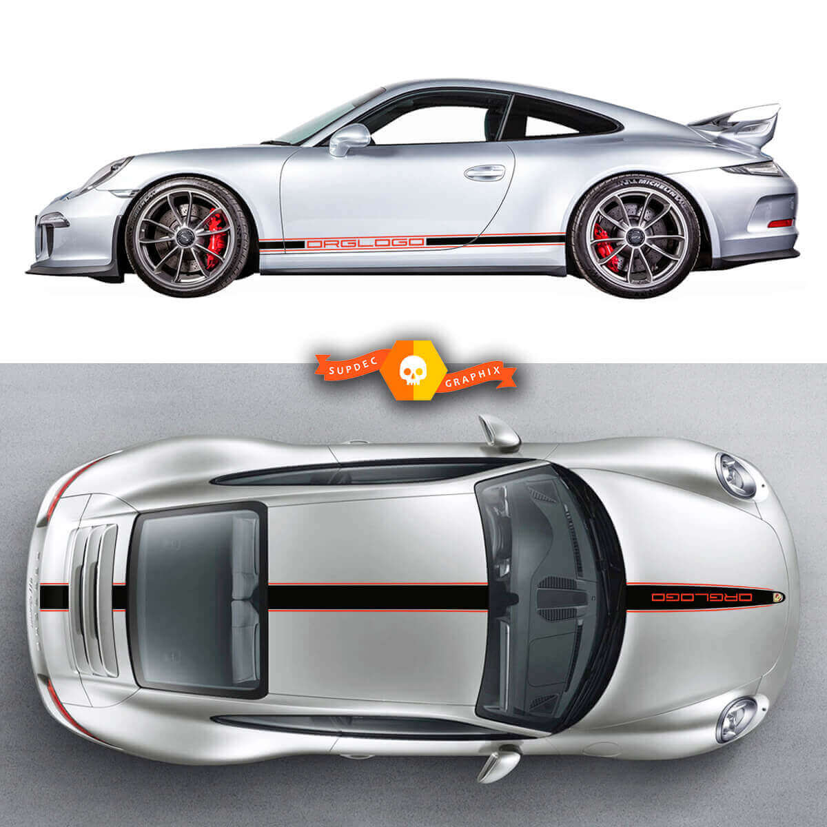 Racing Stripes Side Hood Roof Trunk Vinyl Decal Sticker For Porsche 911 Porsche Carrera