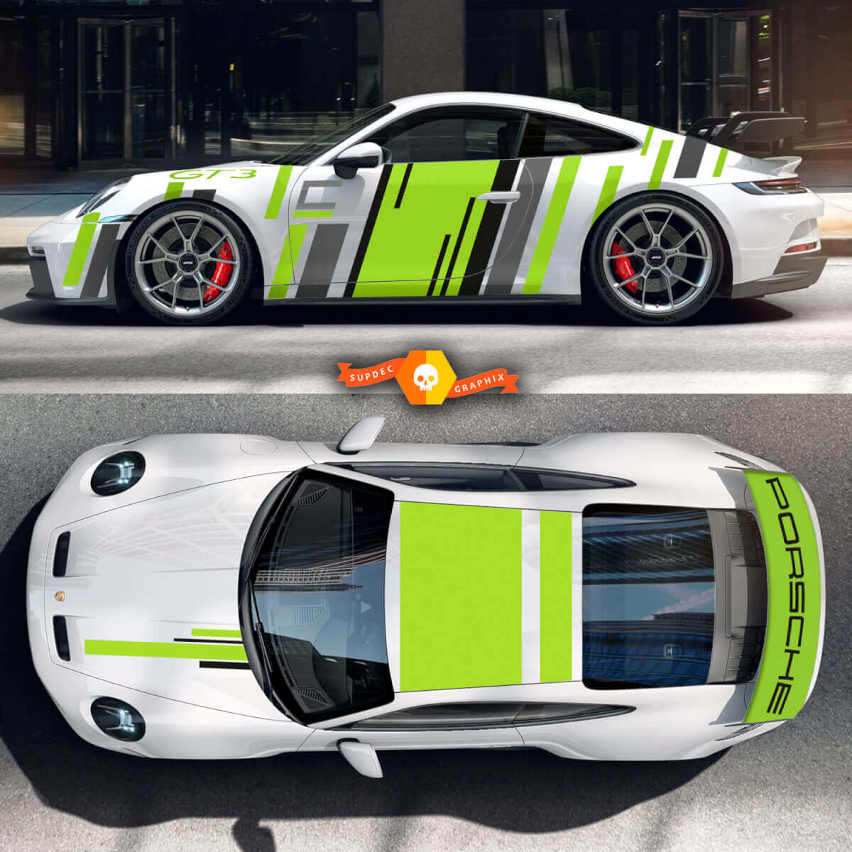 3 Colours Porsche 991 gt3 Stickers Kit  Hood Roof Tail Spoiler Wrap Full Body Stripes Decal Sticker

