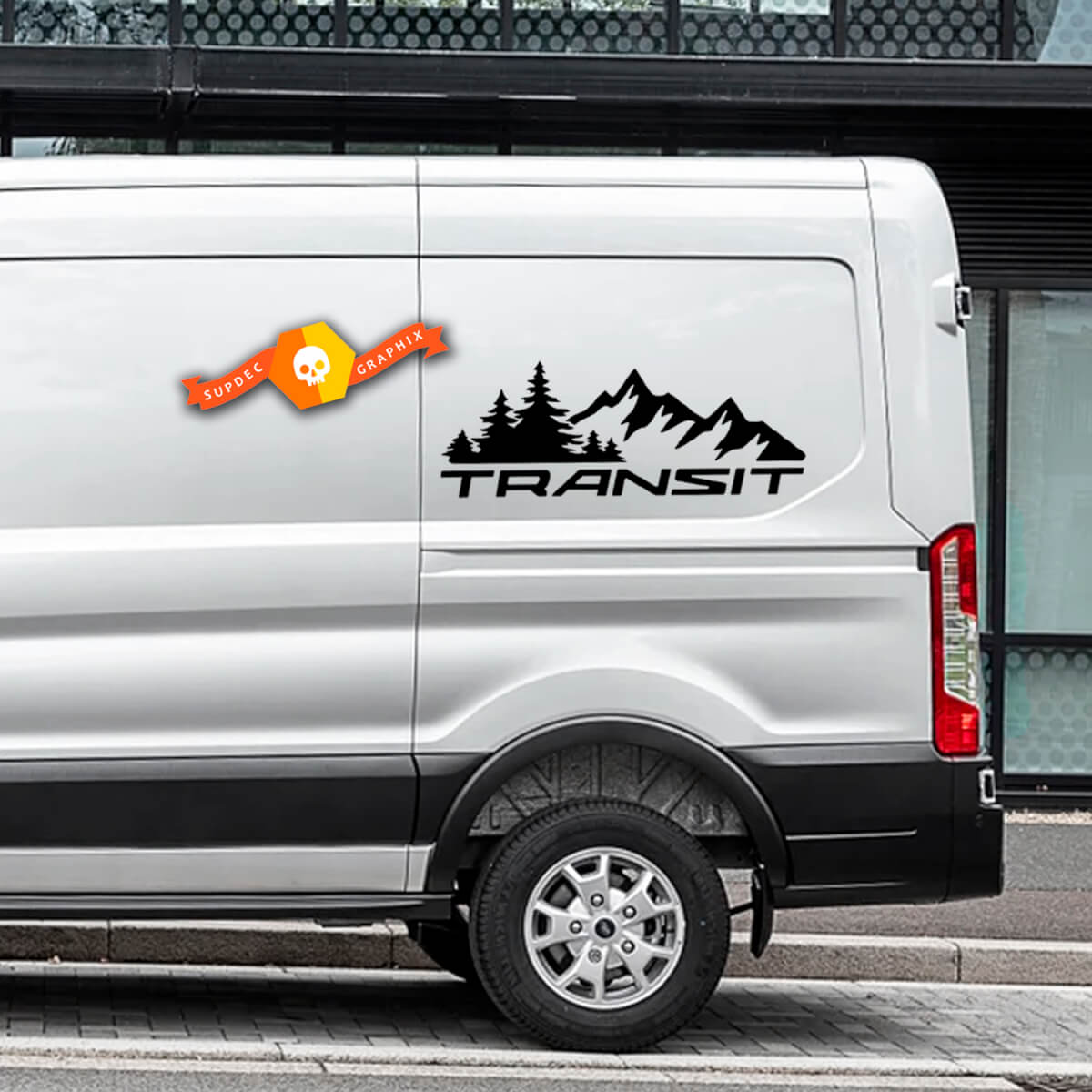 2023 FORD TRANSIT-TRAIL Mountain Forest Logo TRANSIT Vinyl Decals Any Size Fits to Nissan, Toyota, Chevy, GMC, Dodge, Ford
