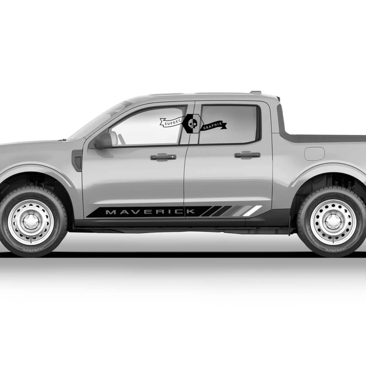 Pair Ford Maverick 2022 FX4 Graphics Decals Rocker Mountains Panel Logo Maverick Stickers Monochrome
